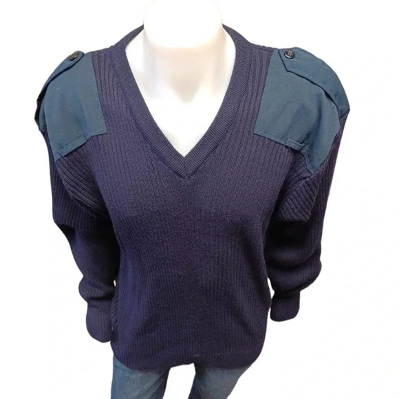 Cobmex Military V Neck Commando Blue/Black Ribbed Sweater  Size 2X - Picture 6 of 12